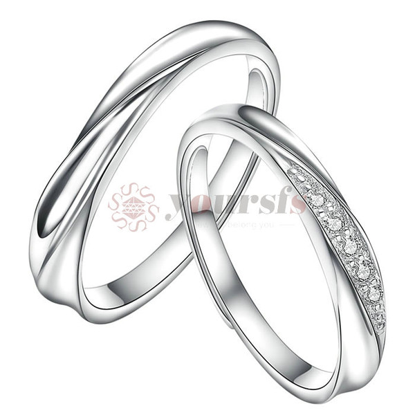 Yoursfs Couples Rings 18K White Gold Plated Twist Band Adjustable Ring Simple Style for Wedding Gift