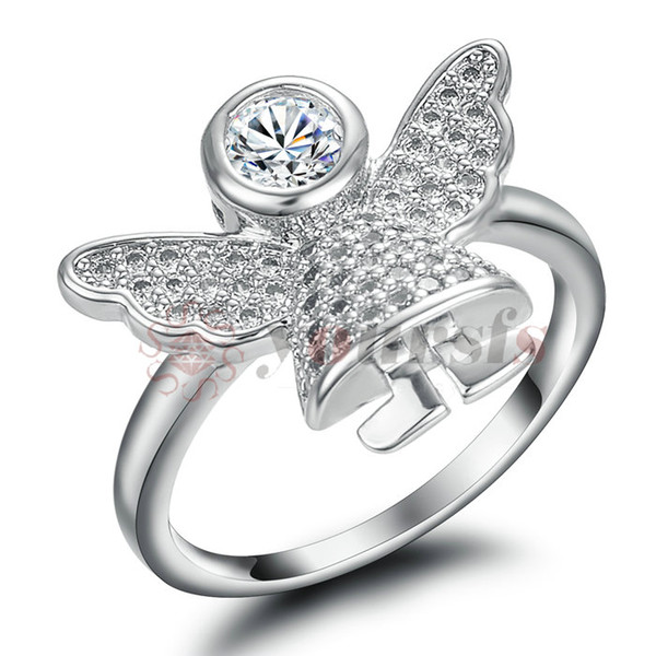 Yoursfs Angel Wing Ring Silver Genuine Austria Crystal Cute Fairy Rings For Women Jewelry Girlfriend Wife Mother Wedding Party