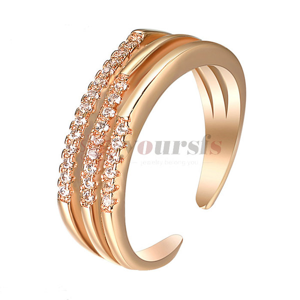 Yoursfs Open Ring Horizontal Three Thin Lines Simple Band Australia crystal Ring 18K Rose GP for Women