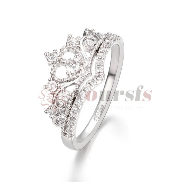 Yoursfs Elegant White Crystal Crown Ring Princess Queen Silver Plating Women's Finger Rings For Women Daughter Mom Wife Gift