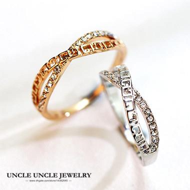 Rose Gold Color Austrian Rhinestones Double-Deck Cross Retro Rome Style Pave G Woman Finger Ring Wholesale