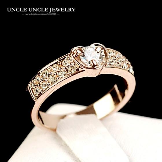 Rose Gold Color Sweet Heart-shaped Clear Zirconia Prong Studded Lady Finger Ring Wholesale Fashion Accessories