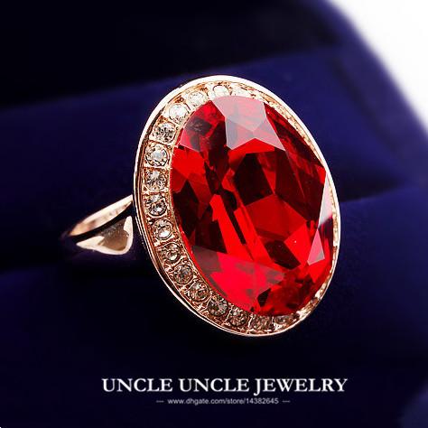 Ultra-big Brand Design Rose Gold Color Big Egg Red Crystal Luxury Woman Finger Ring Wholesale Gift