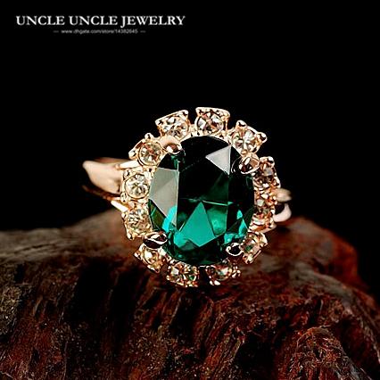 Beautiful Rose Gold Color Austrian Crystal Green Erstwhile Memory Retro Lady Finger Ring Wholesale Drop Ship Birthday Gifts