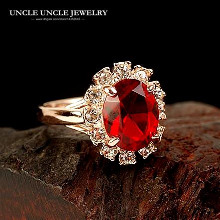 Classic Rose Gold Color Austrian Crystal Red Erstwhile Memory Retro Design Lady Finger Ring Wholesale Christmas Gifts Fashion