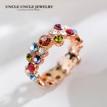 Rose Gold Color Multicolor Crystal Zirconia Hollow-out Design Woman Finger Ring Gifts Accessories