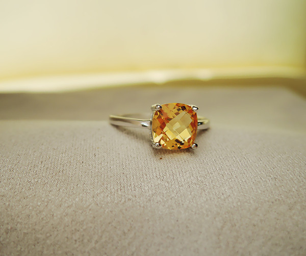 Hot sale luxury ring 2ct high quality 100% natural citrine ring real 925 Solid Sterling Silver jewelry for lady wedding ring