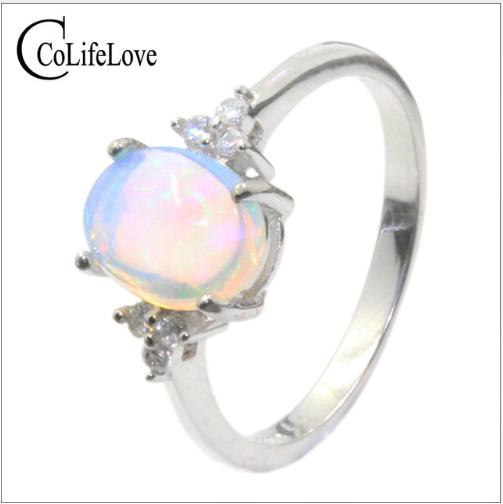 Hot-sale opal engagement ring for girl 7 mm * 9 mm natural opal silver ring classic sterling silver opal fine jewelry romantic gift