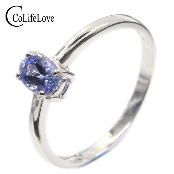 Hotsale silver tanzanite ring 4 mm * 6 mm real tanzanite ring for engagement solid 925 silver tanzanite ring romantic gift