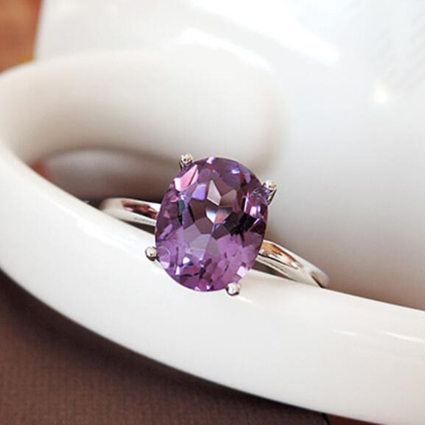 Hot sale solid silver sterling 925 rings 7*9mm 100% natural amethyst ring birthday gift for woman silver jewelry