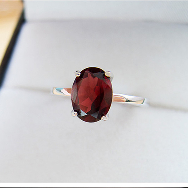 Hot sale solid silver sterling 925 rings 7*9mm 100% natural garnet ring birthday gift for woman silver jewelry