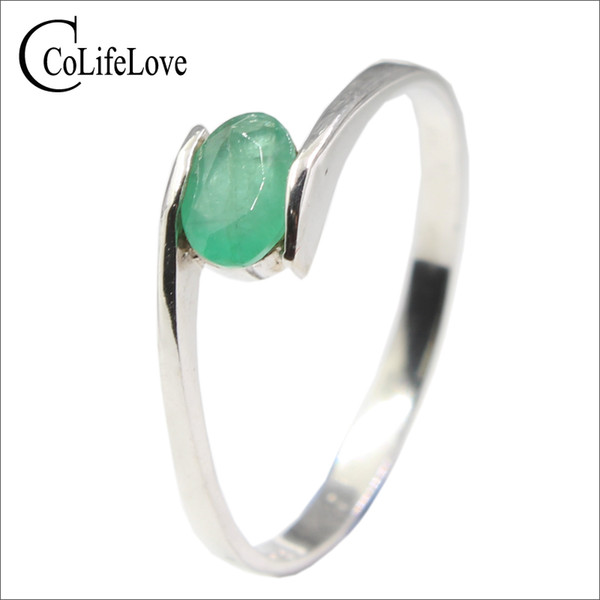 Hotsale Silver Emerald Ring for Engagement 4 Mm * 6 Mm Natural I Grade Emerald Silver Ring Real 925 Silver Emerald Jewelry