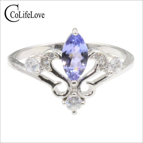 100% real tanzanite ring for girl 4 mm * 8 mm Marquise cut natural tanzanite silver ring solid 925 sterling silver tanzanite jewelry romant