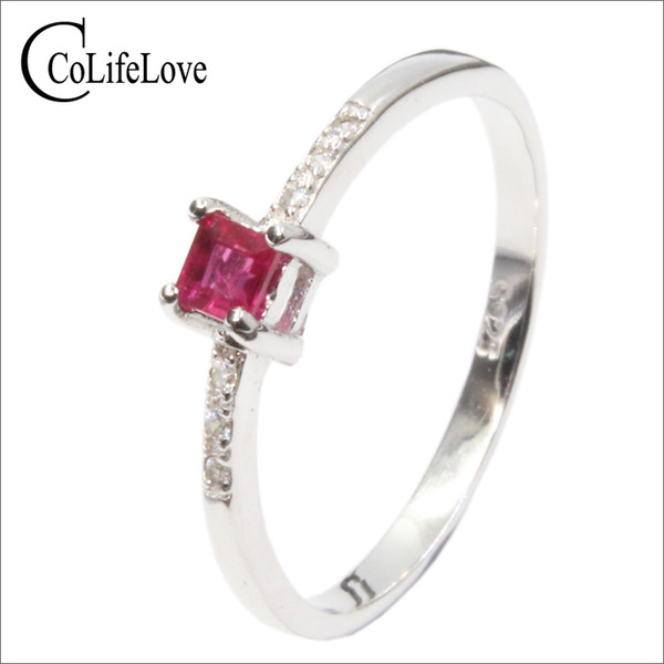 Simple design silver ruby ring 3 mm * 3 mm natural blood red ruby ring 100% real 925 silver ruby jewelry romantic gift for woman