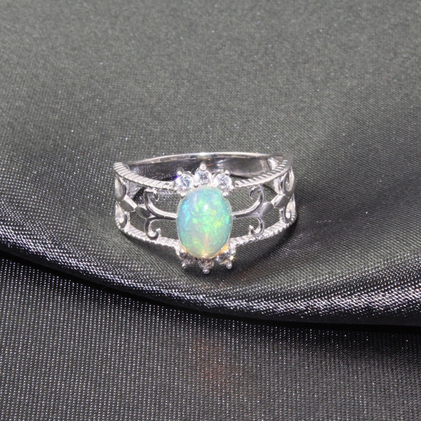 Vintage opal silver ring 6 mm * 8 mm natural opal ring solid 925 sterling silver opal jewelry romantic birthday gift for girlfriend