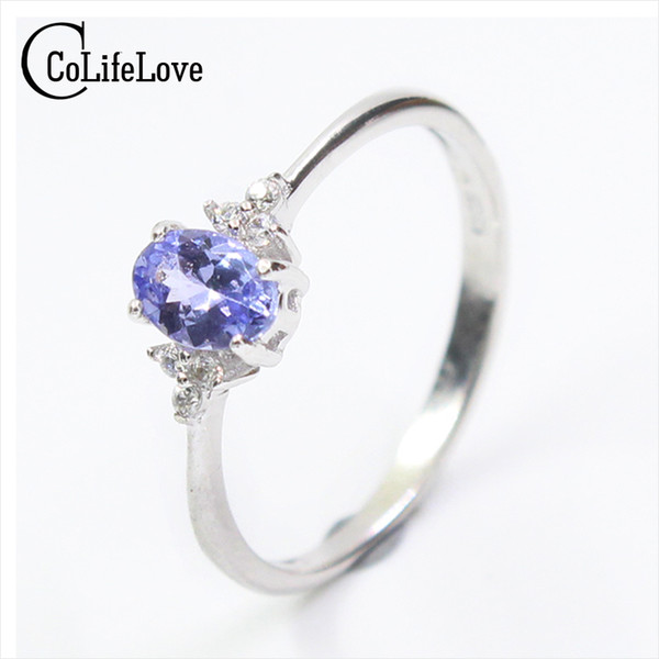 Fashion silver gemstone wedding ring for woman 4 mm * 6 mm flawless natural tanzanite silver ring solid 925 silver tanzanite ring