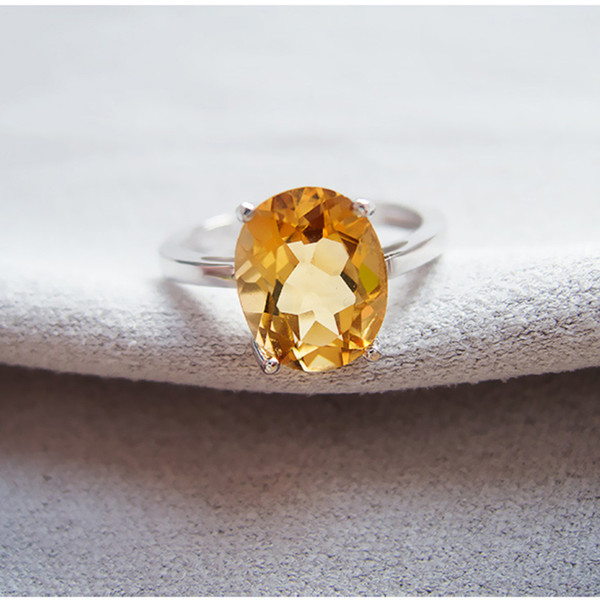 Hot sale solid silver sterling 925 rings 7*9mm 100% natural citrine ring birthday gift for woman silver jewelry