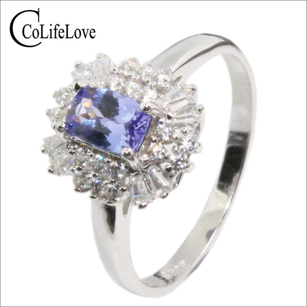 Dazzling Tanzanite Ring for Engagement 4 Mm * 6 Mm VVS Natural Tanzanite Gemstone Ring Solid 925 Sterling Silver Tanzanite Jewelry