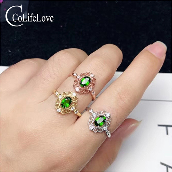 Vintage 925 silver diopside ring for party 100% real natural chrome diopside ring sterling silver gemstone ring birthday gift