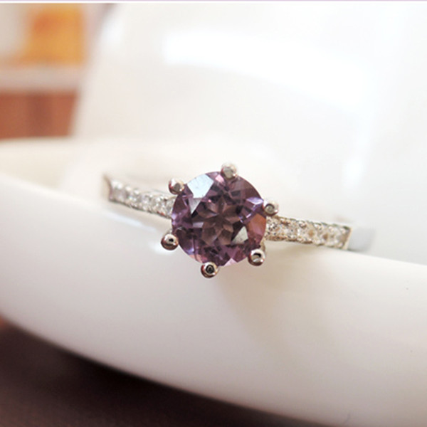 High quality 100% natural round brilliant cut amethyst ring 925 Solid Sterling Silver jewelry birthday gift for girl