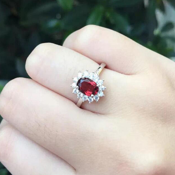 British Diana Kate Princess Engagement Wedding Ring high quality mined garnet Engagement Ring for woman January Birthstone ring