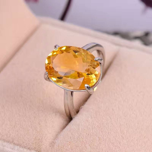 100% natural citrine gemstone ring 10 mm * 14 mm VVS citrine silver ring solid 925 sterling silver yellow crystal jewelry romantic gift for