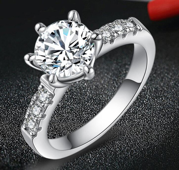 wholesale 2016 New 1 piece lot freeshipping Rhodium-plated classic six-claw ring Nvjie diamond ring luxury jewelry hot sell high quality