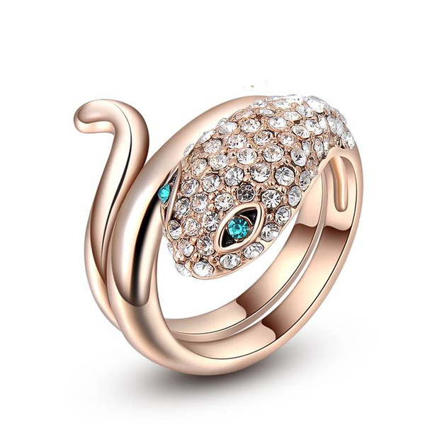 Han Feng jewelry jewelry wholesale Austrian crystal rose gold blue eye snake ring ring jewelry