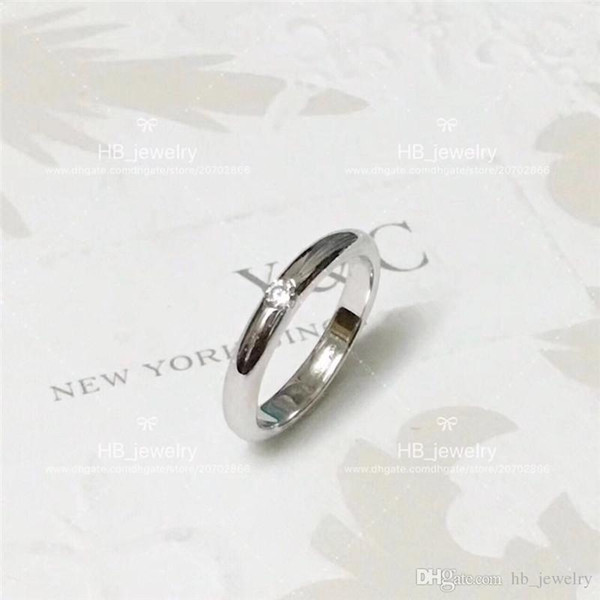 Popular fashion brand single diamond Couple Ring for lady Design Women Party Wedding Lovers gift Luxury Jewelry for Bride with box.