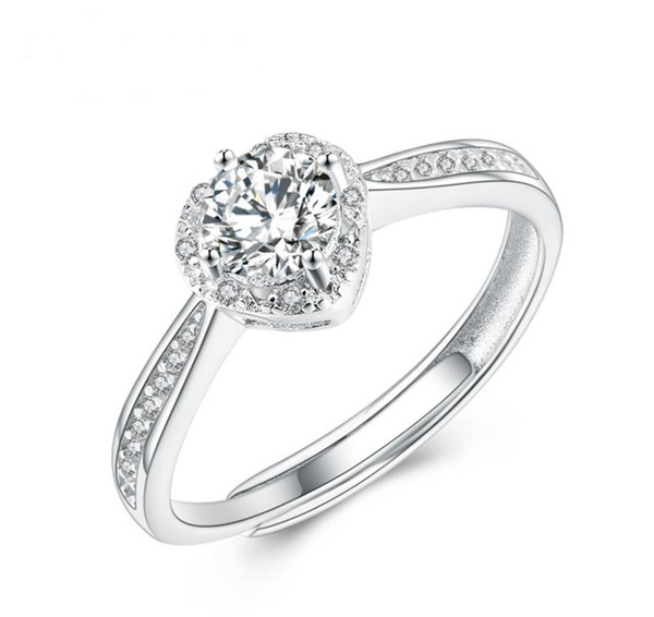 925 sterling silver rings, European and American Heart Shaped hollowed with diamond rings.