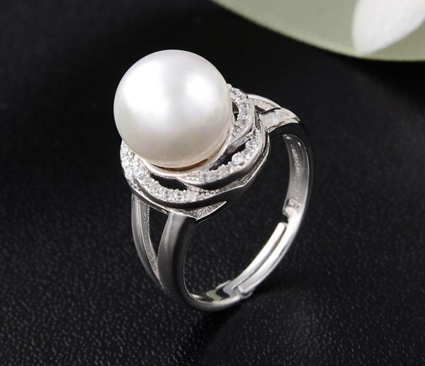 S925 Sterling Silver Ring female micro pearl zircon bead ring opening girl's silver ring ornament