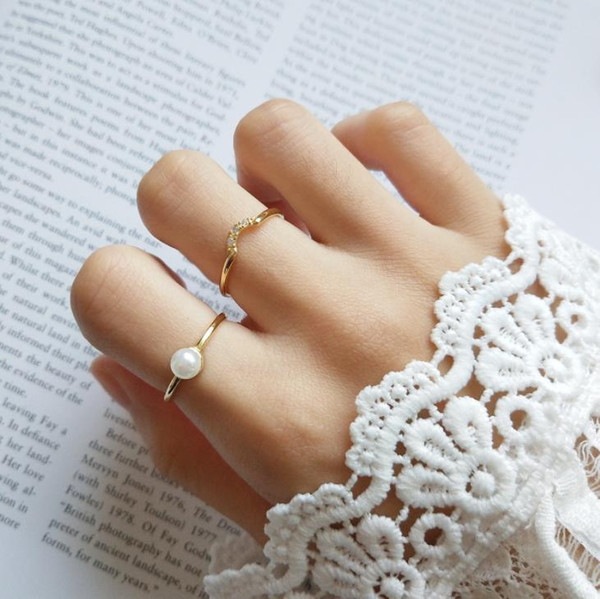 Silver jewelry, simple combination, pearl ring, opening ring, finger ring, golden color opening ring.