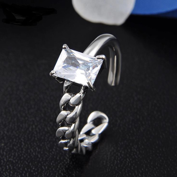 S925 Sterling Silver Ring female retro Thai silver with zircon ring openings Girl Jewelry