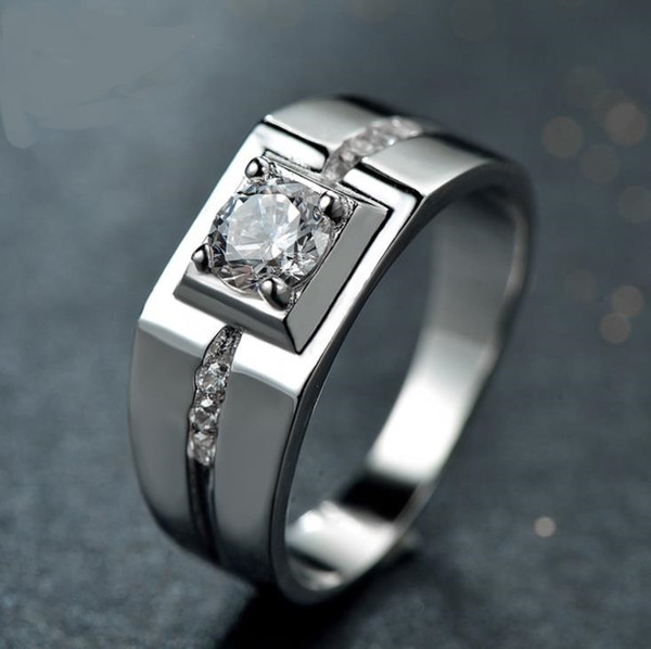 925 pure silver rings men's simple zircon diamond ring fashion imitation diamond ring ornaments