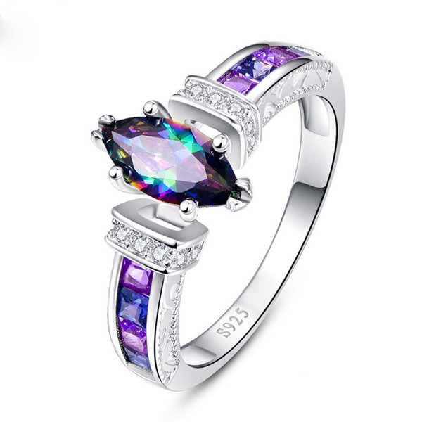 Colorful elliptical zircon ring female fashion valentine's day wedding jewelry romantic student