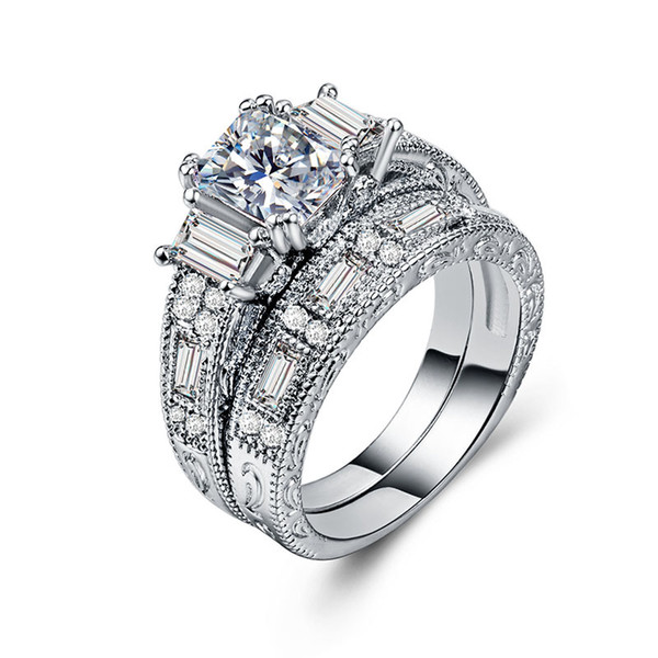 Silver-plated zirconium ring engagement luxury wedding dress gift wedding dress romantic personality fashion