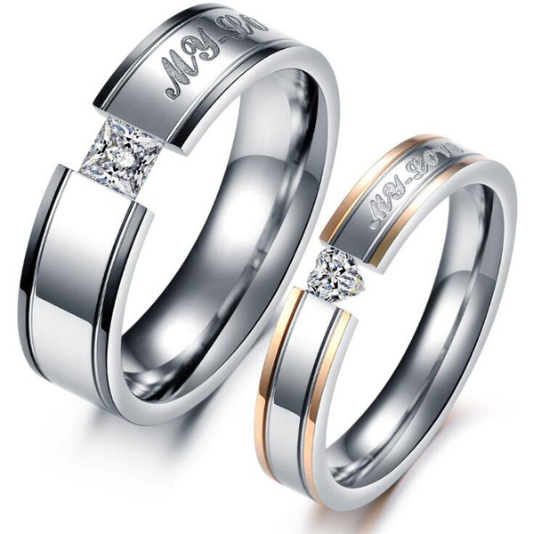 JEWELRY 316L Stainless Steel Rings My Love Circle Shiny Crystal Wedding Rings Fashion Women Men Jewelry 351