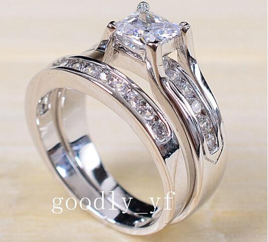 Wholesale - Wholesale Professional Claw setting Jewelry 925 sterling silver White sapphire Princess Cut Simulated Diamond Wedding Bridal Wom