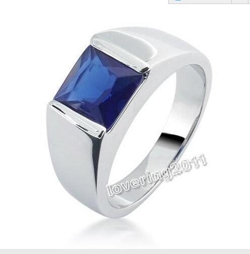 Wholesale - Free shipping 100% Brand Ne Sz 8-12 Jewellery Antique Men's 925 Silver Princess Cut Sapphire Wedding Ring for love gift