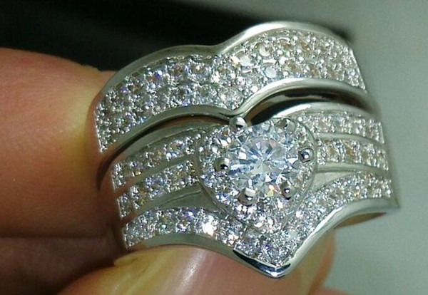 Wholesale - Size 6/7/8/9/10 Free shipping Luxurious jewelry set 10kt white gold filled white topaz wedding Ring set gift