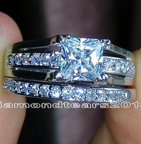 Wholesale - US size 5.5/6.5/8/9 Jewelry 10kt white gold filled white topaz Cubic zirconia Princess cut Retro Women wedding ring for love gif