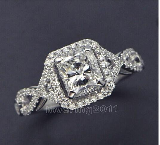 Wholesale - size 5-10 wholesale princess Engagement jewelry white topaz 925 sterling silver filled Wedding Diamonique simulated Diamond Ring