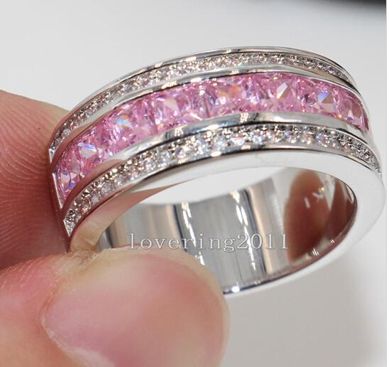 Wholesale - Princess CUT Luxury Nice Pink Sapphire Diamonique 10KT White Gold Filled Women Simulated Diamond Wedding Engagement pandora Ring