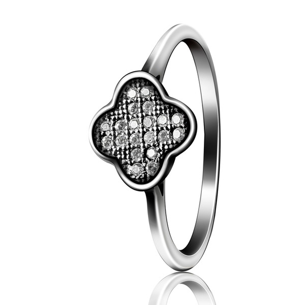 New Fashion 925 Sterting Silver Clover Rings Clear Cubic Zirconia Ring Finger For Women Female Charm Fashion Original Jewelry