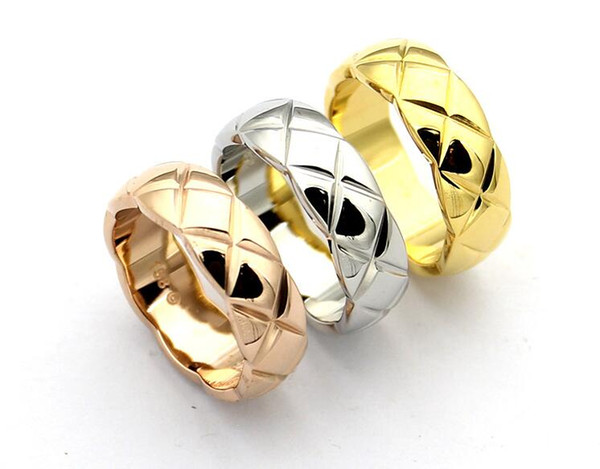 Wide and narrow version of the plaid couple ring 18K gold female ring European and American style pattern jewelry