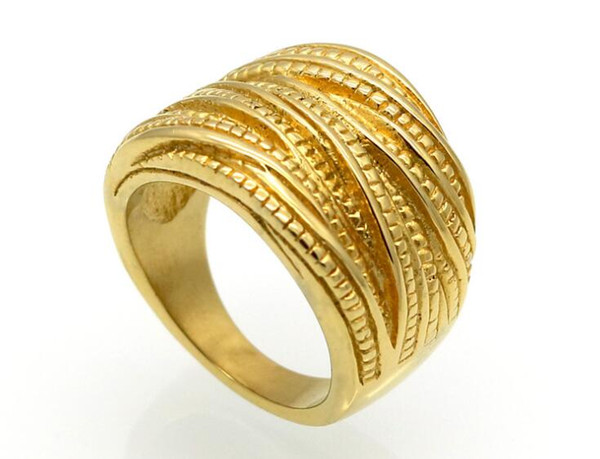 New Personality Jewelry Vintage Rope Gold Plated Ring Europe and America Fashion Titanium Steel Ring Female