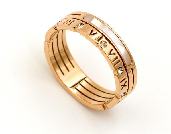 Korean version of the Roman numeral shell titanium steel plated rose gold ring ring fashion tide of the female steel bell shell ring