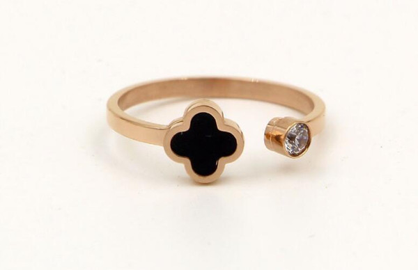 New titanium steel four-leaf clover open diamond ring fashion wild tide female 18K rose gold ring