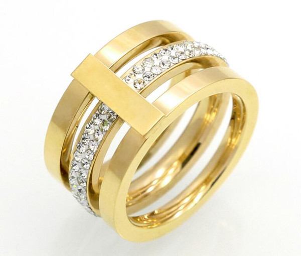 New three-ring diamond ring fashion wild European and American 18k gold titanium steel jewelry