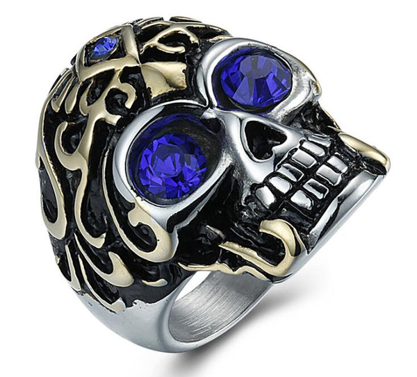 European and American models retro skull diamond titanium steel ring fashion men's jewelry